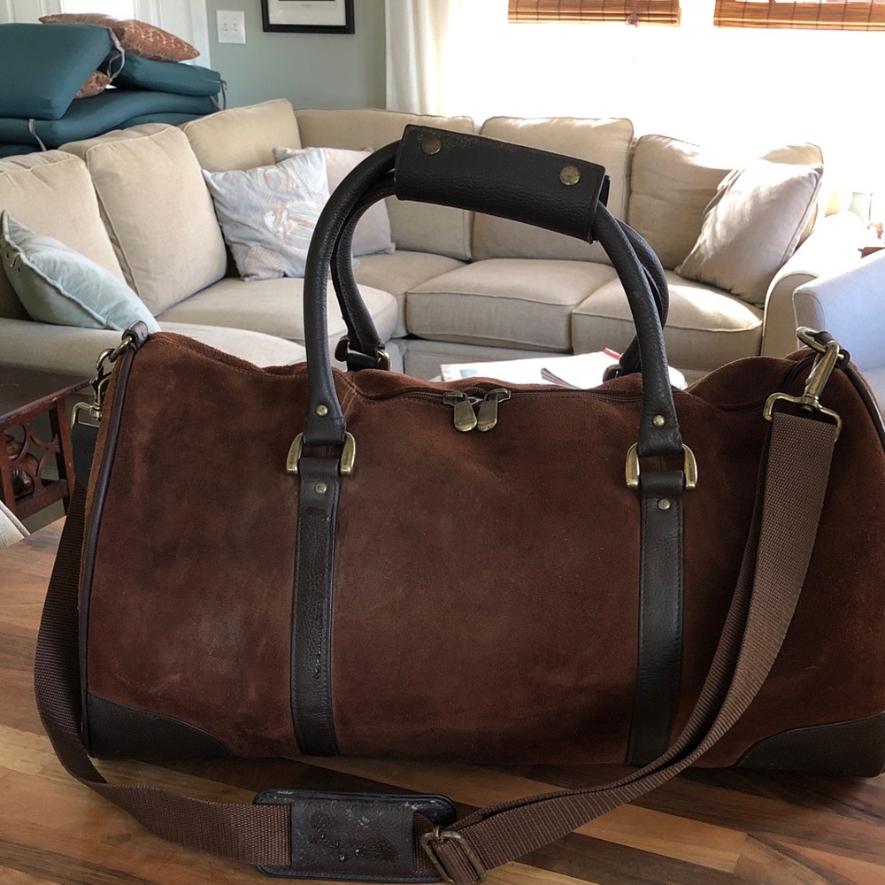 Brown Suede & Dark Brown Leather Men’s Weekender Bag